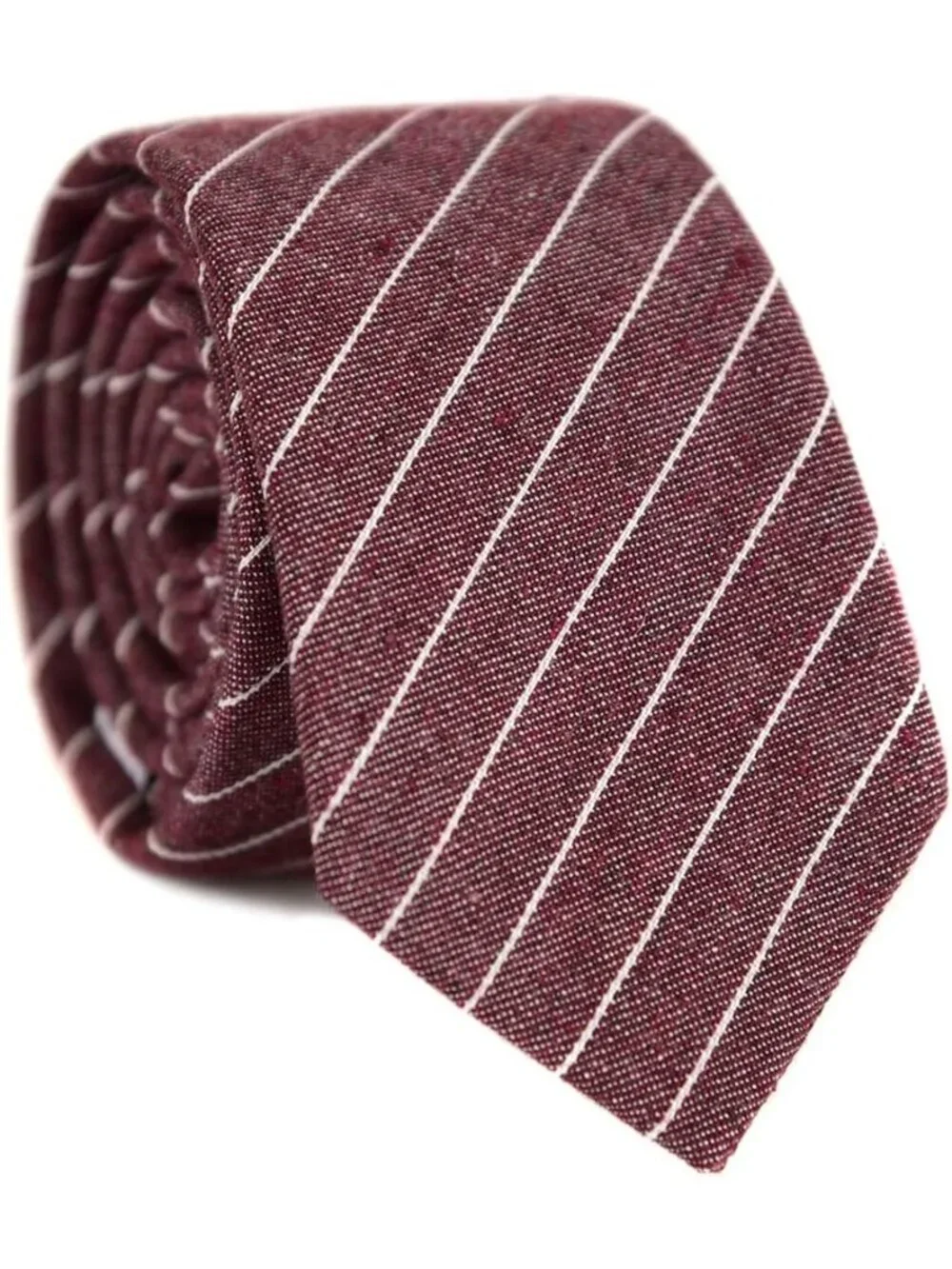 Men's Red-White Stripe Heather Cotton Linen Textured Formal Necktie For Business